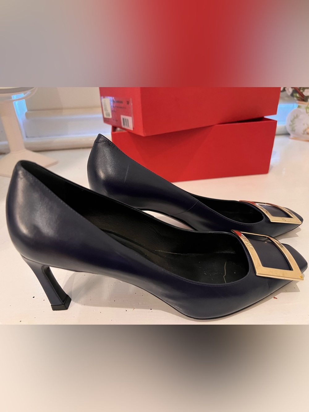 Roger Vivier Navy Pumps with the Iconic Silver Buckle